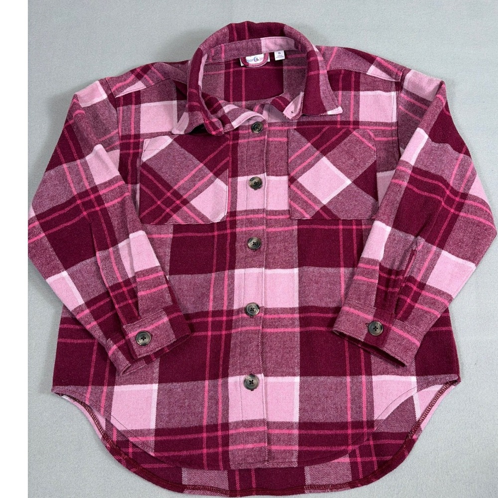 Sugar & Jade Pink Plaid Wool Blend Shacket Girls XL 16/18 Button Front Jacket‎